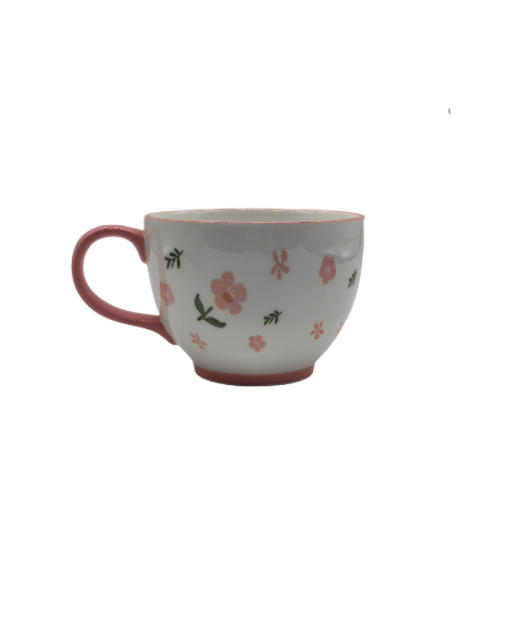 Ceramic Coffee Mug With Pink Flower Patterns