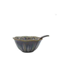 Blue Porcelain Bowl,Embossed Soup Bowl With Spoon