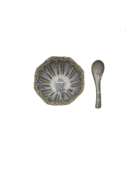 Blue Porcelain Bowl,Embossed Soup Bowl With Spoon