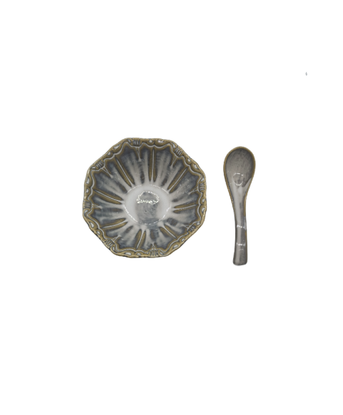 Blue Porcelain Bowl,Embossed Soup Bowl With Spoon