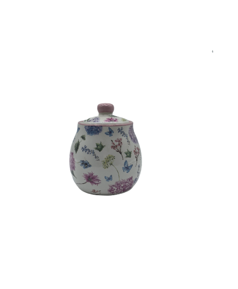 Porcelain Condiment Jar With Lid,Seasoning Jar With Floral Patterns