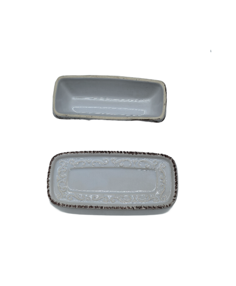 Gray Porcelain Butter Dish With Lid,Rectangular Covered Butter Keeper