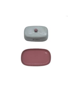 Pink Porcelain Butter Dish With Lid,Rectangular Covered Butter Keeper